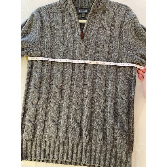 Bonobos Sweater Mens Small Slim Gray Lambs Wool Fisherman 1/4 Zip - Picture 3 of 6